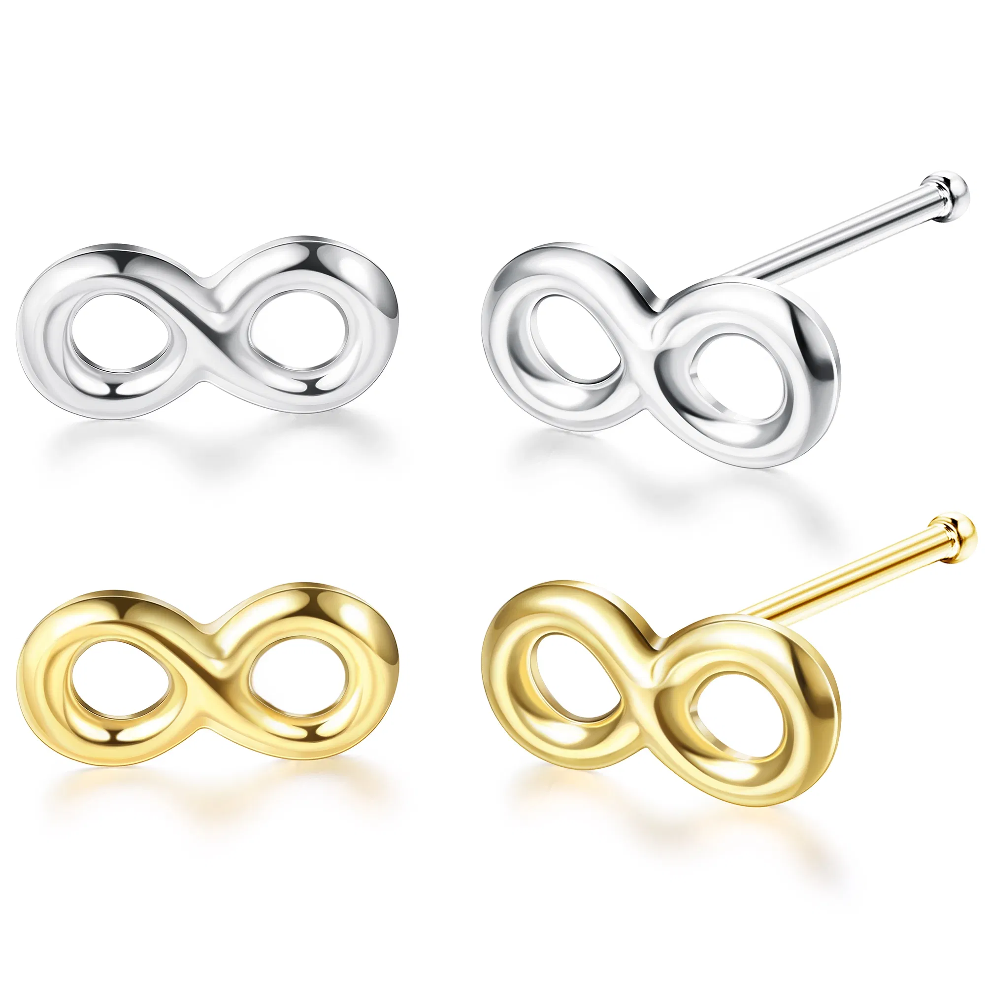 14K Gold Plated Infinity Nose Rings Studs für Frauen Männer 925 Sterling Silber Nasen Ringe Set 2 Paare 22G Nasen Piercing Schmuck