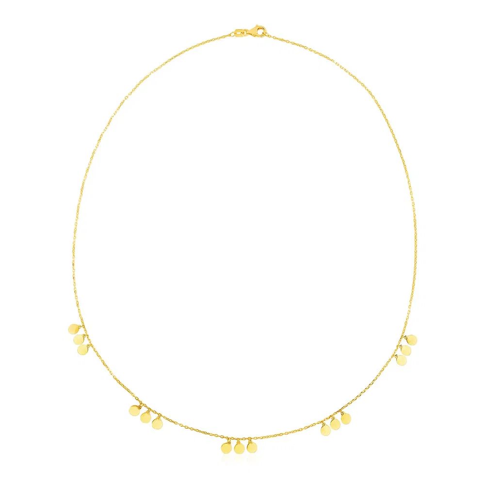 14 Karat gelbes Gold Halskette mit Circle Dangle Stationen