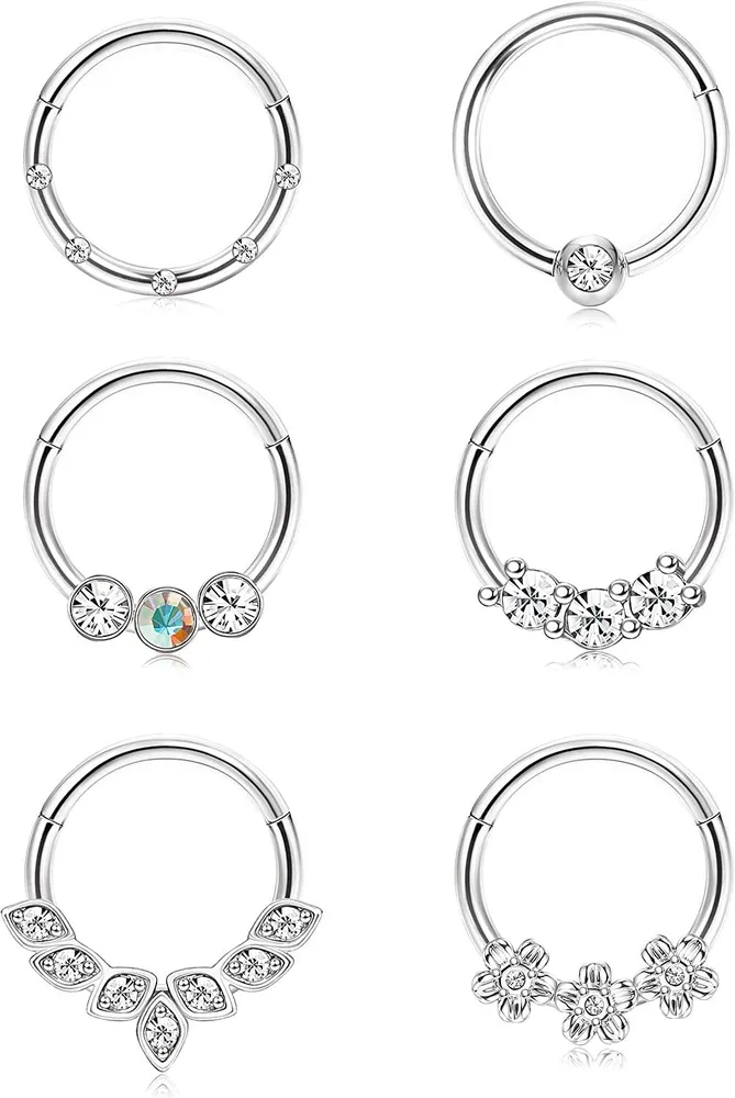 6pcs 16G Septum Clicker Ringe für Frauen Chirurgische CZ Knorpel Helix Tragus Hoop Daith Ohrringe Nasen Hoop Ringe Retener Körper Piercing Schmuck