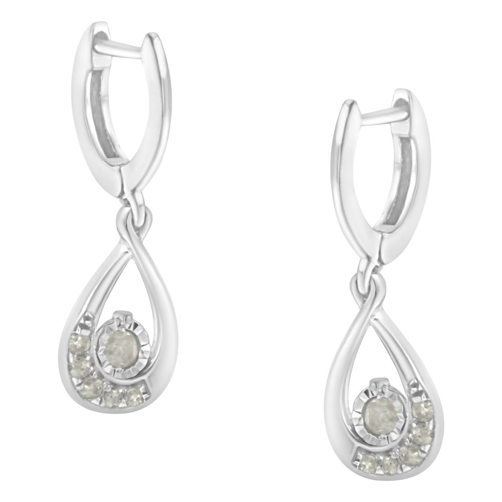 .925 Sterling-Silber 1 / 5 cttw Wunder-Set Round Diamond Drop and Dangle Hoop Ohrring (I-J Farbe, I3 Klarheit)