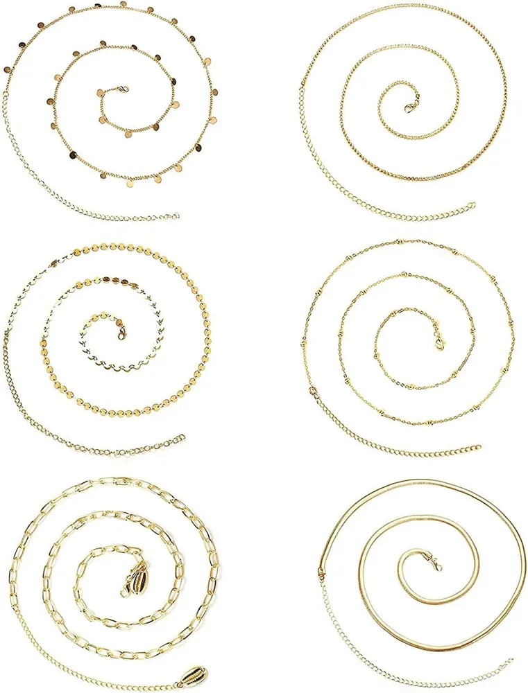 6PCS Sexy Taille Kette für Frauen Rhinestone Perlen Bauchkette Körperkette für Sommer