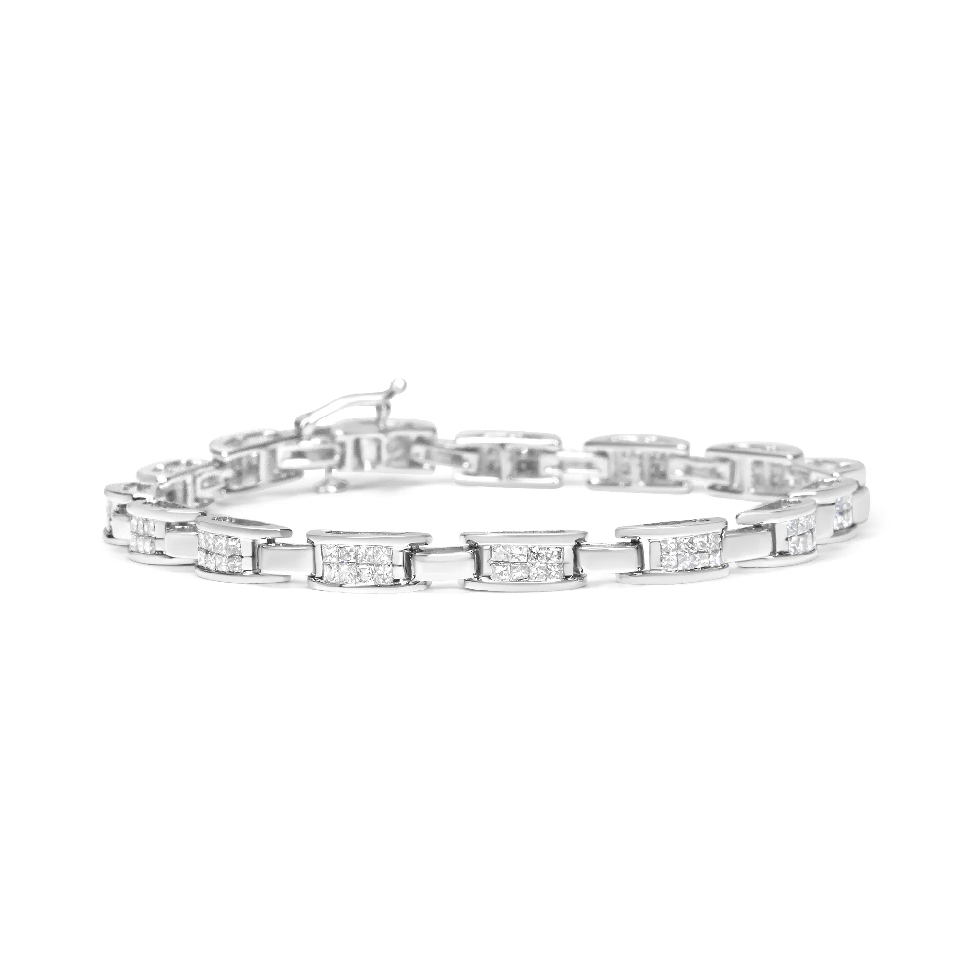 14 Karat Weißgold 2.0 Cttw Princess Cut Invisible Set Diamant Rechteck Link Armband (I-J Farbe, I1 - I2 Klarheit) - 7.25