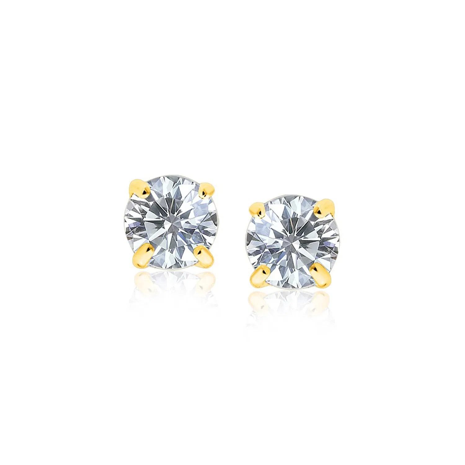 14 Karat Gelbgold Stud Ohrringe mit Weißfarben Facetted Cubic Zirkonia (6mm)