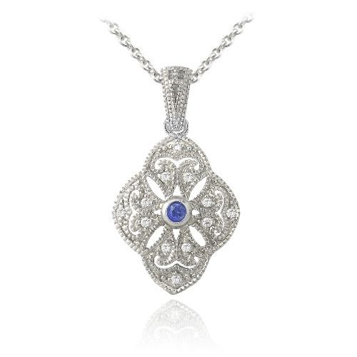 Sterling Silber Blau & Clear CZ Filligree Blumen Halskette