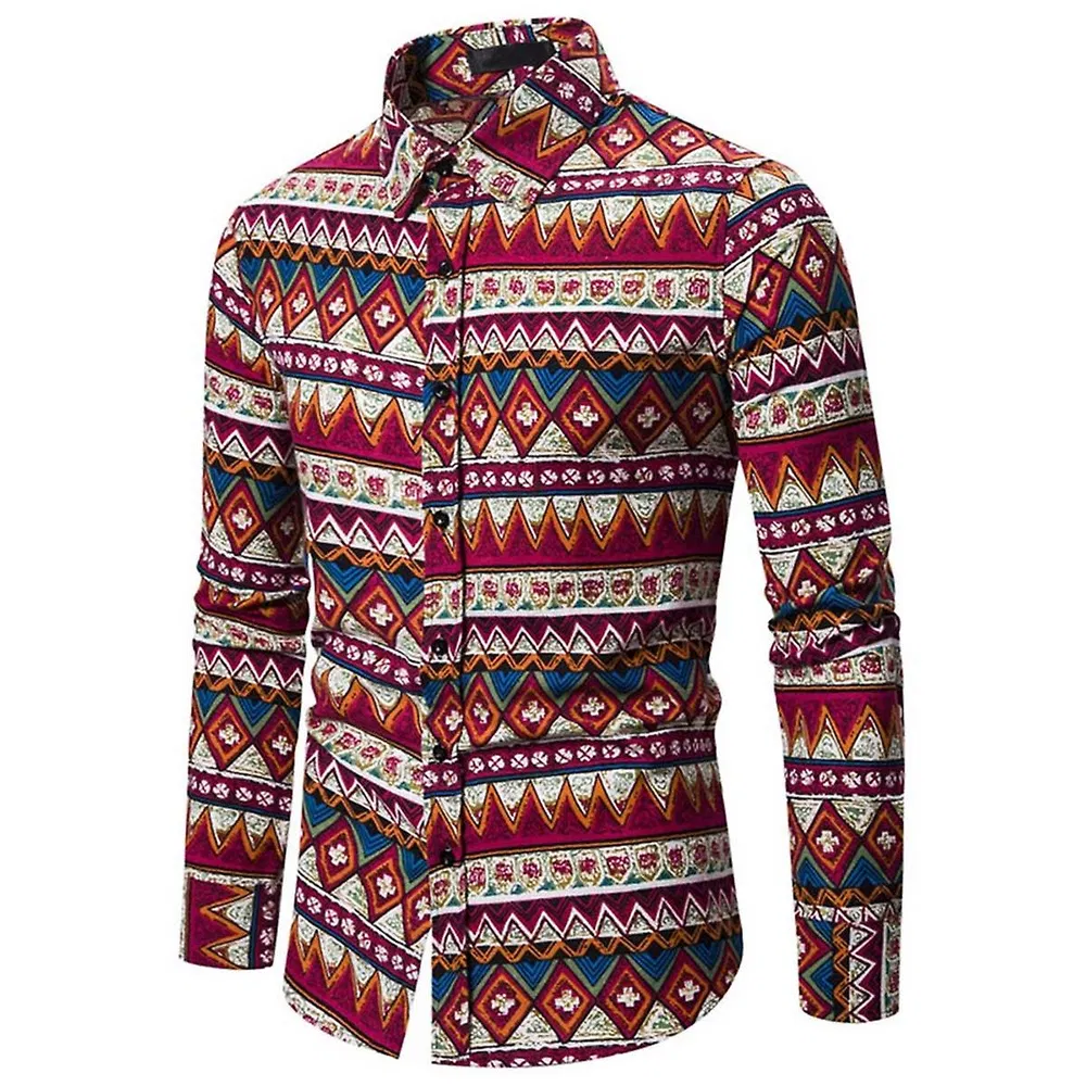 Herren gedruckte Long Sleeve Shirt Traditionelles Kleid Shirt