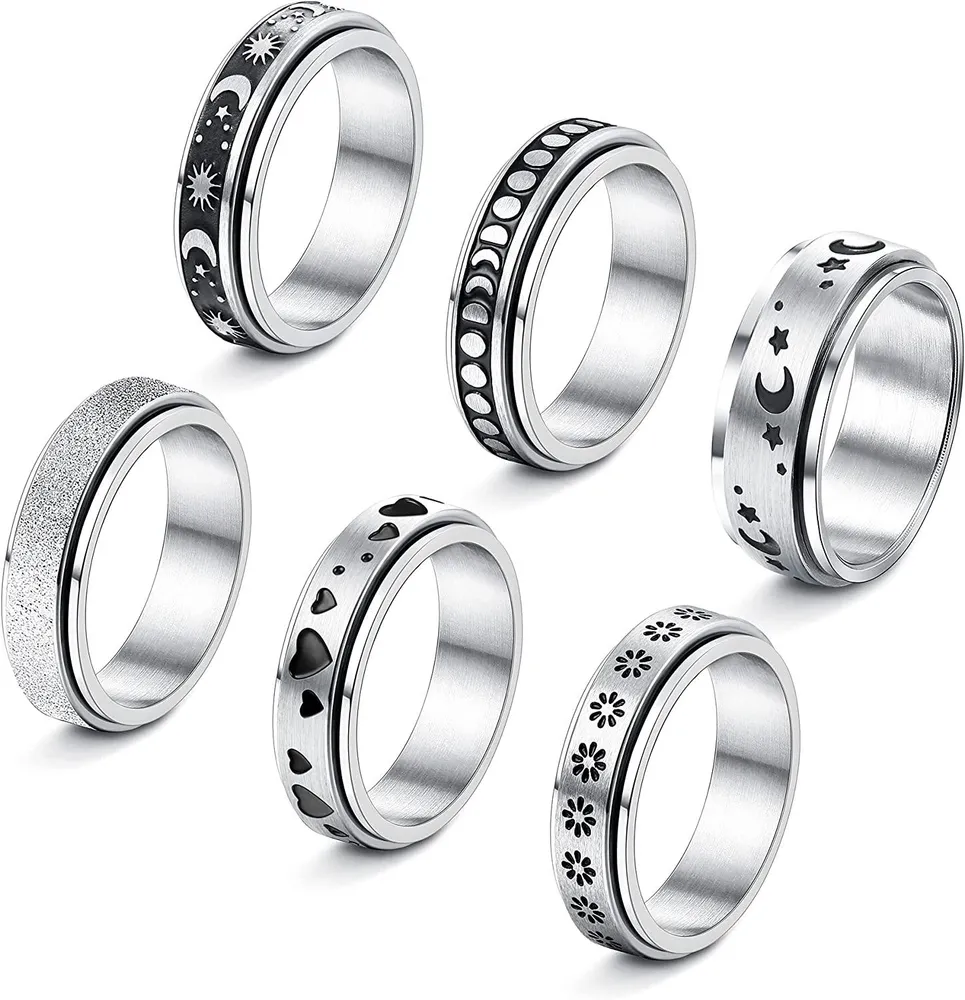 Titan Edelstahl Angst Ring für Frauen Männer Spinner Ringe Fidget Ring Set 6 - 8mm Breite Stress Linderung Mode Hochzeit Versprechen Band Ringe Größe 6