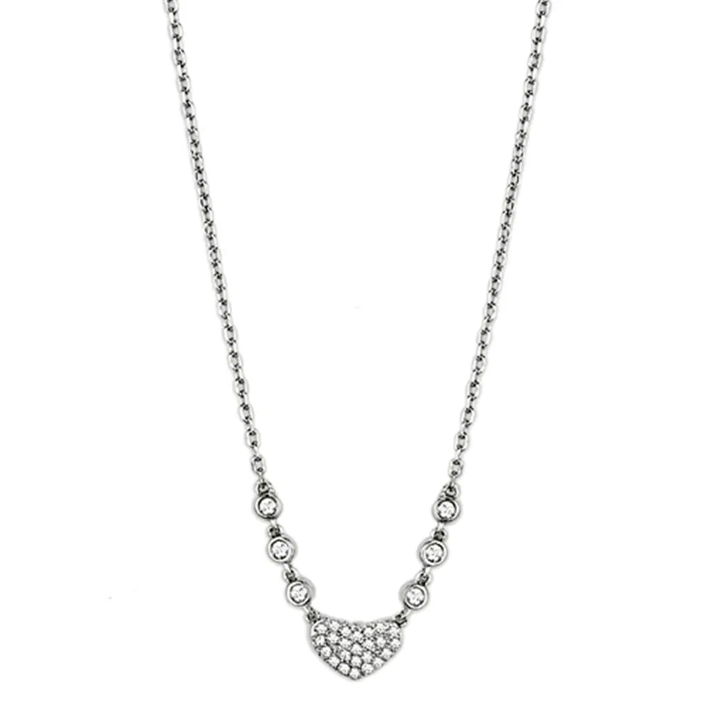 3W433 - Rhodium-Messing - Halskette mit AAA-Klasse CZ in Clear
