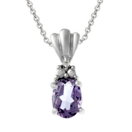 Sterling Silber Diamant Akzent Oval Amethyst Anhänger