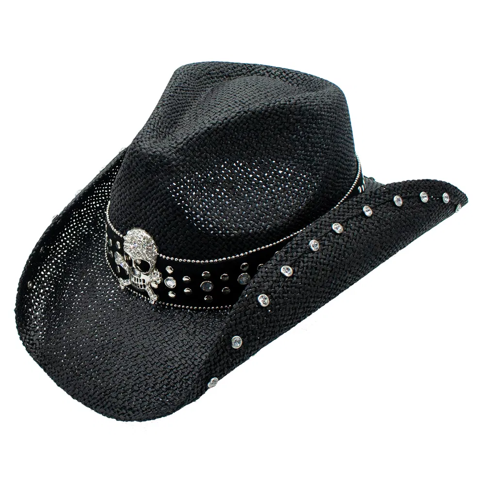 Crystal Stroh 3,5 Inch Kante Schädel Studded Cowboy Drifter Hut