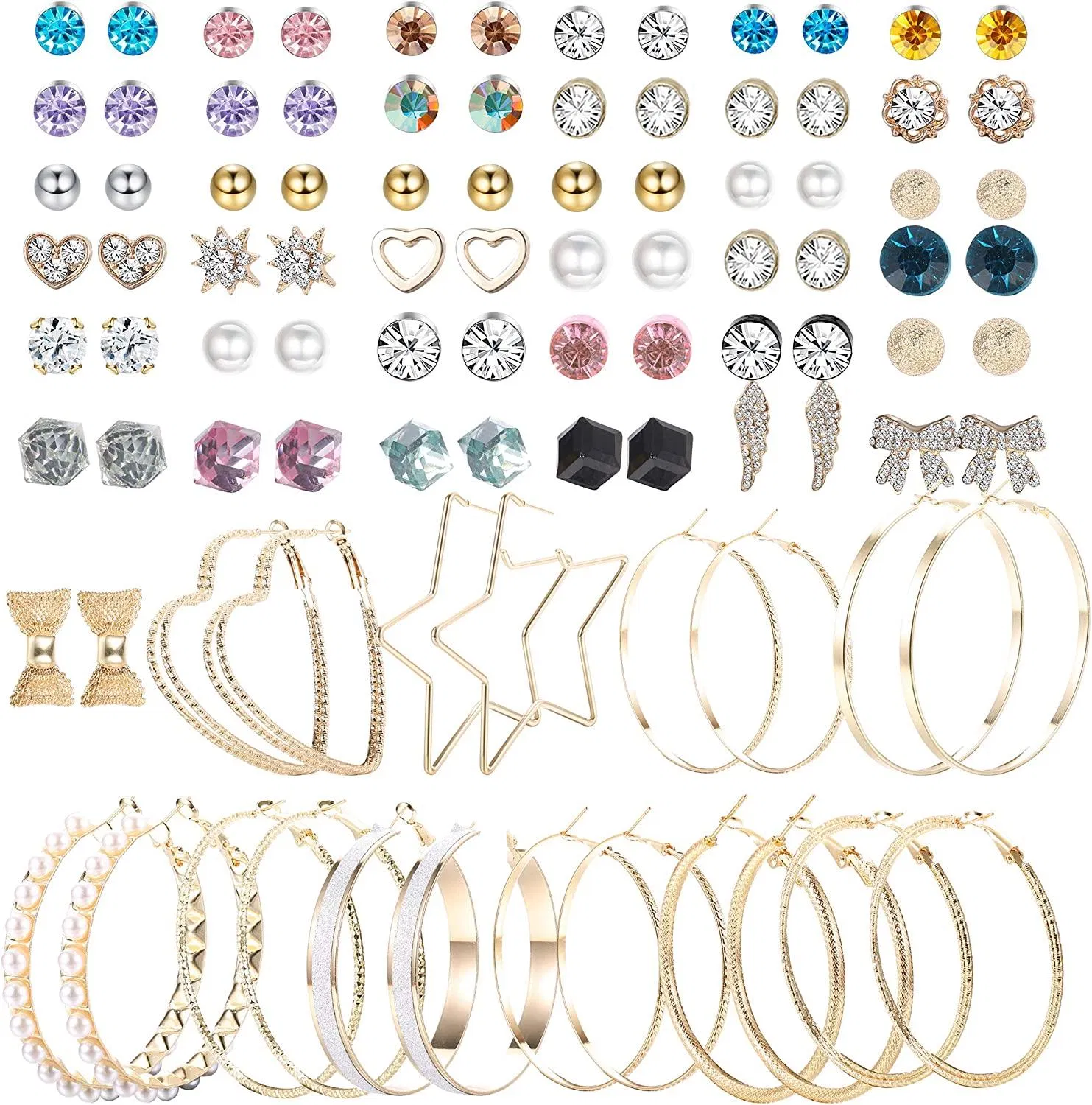 Big Hoop Stud Ohrringe Set Assorted Multiple Cute Ohrringe Herz Crystal Star Ball Ohrringe Pack 47 - 60 Paare Set Geschenk für Frauen