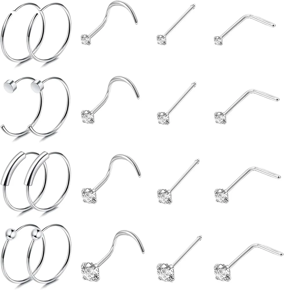 22G 20G 18G Nasenringe für Frauen Männer; Nasenloch-Piercing - Schmuckset; Chirurgie-Stahl - Nasenring-Schreifen; L-Form - Nasen-Stock; Schraube-Nase - Studs; Knochen-Nase - Studs