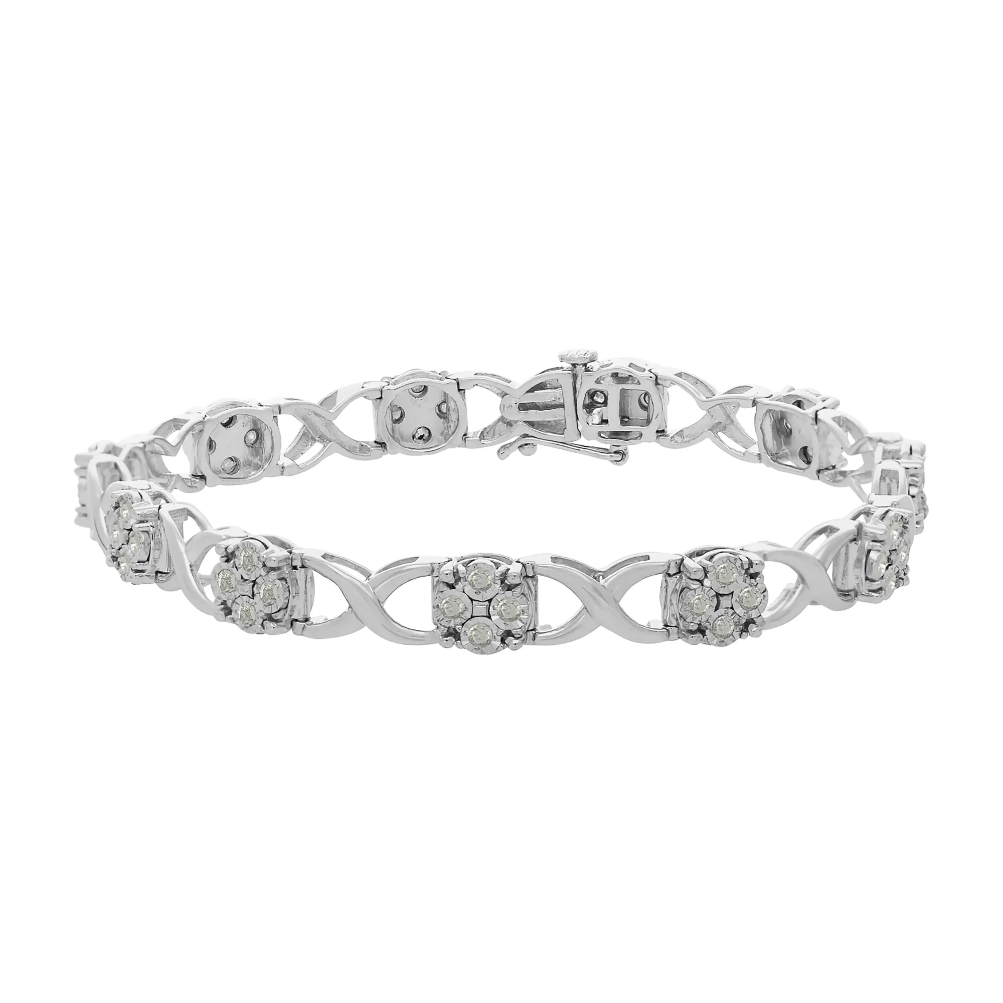 Sterling Silber Rose-Cut Diamond Love Locks Link Armband (1.00cttw, I-J Farbe, I3 - Promo Klarheit)