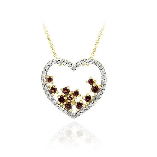 18 Karat Gold über Sterling Silber Garnet & Diamant Akzent Open Heart Slide Pendant