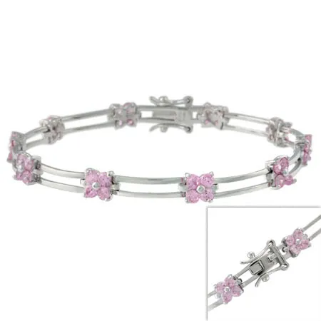 Sterling Silber Pink CZ Flower Link Armband