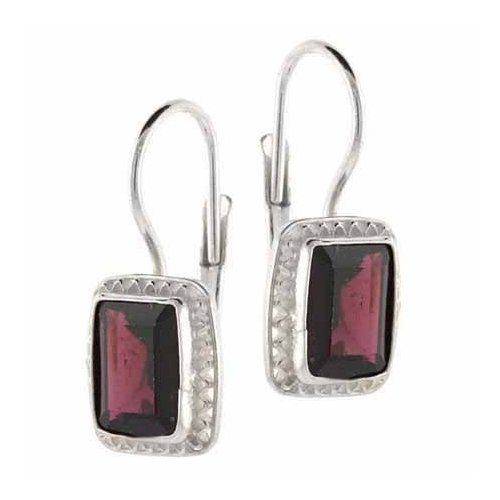 Sterling Silber Filigree Echtes Garnet Stein Rechteck Hebel Rücken Hebel Rücken Ohrringe