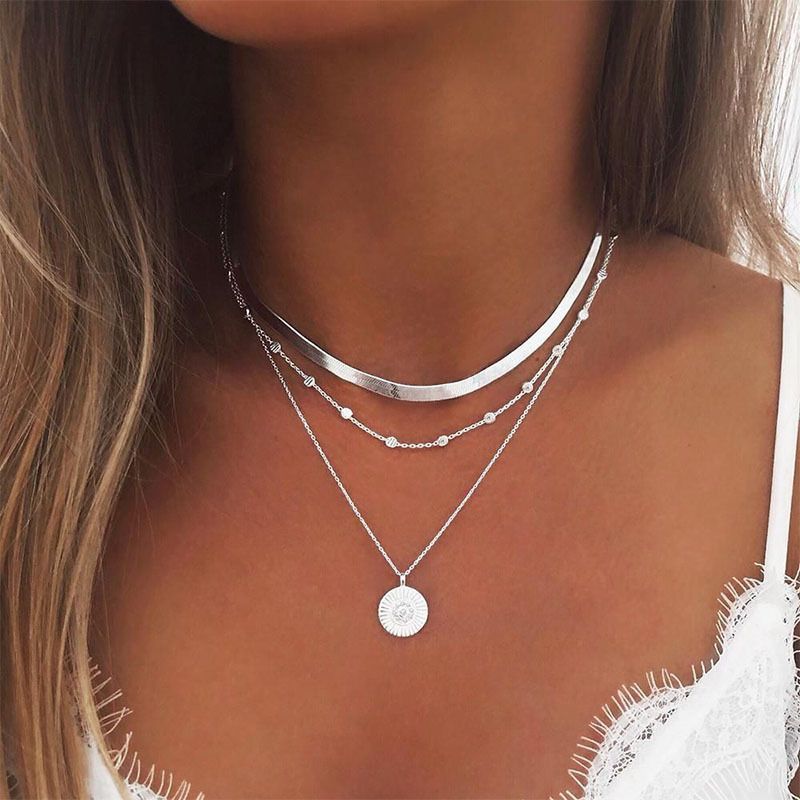 925 Sterling Silber Drei-Schicht Round Kette einfache Schlange Kette Charm Ball Kette Party Geschenk für Frauen exquisite Schmuck