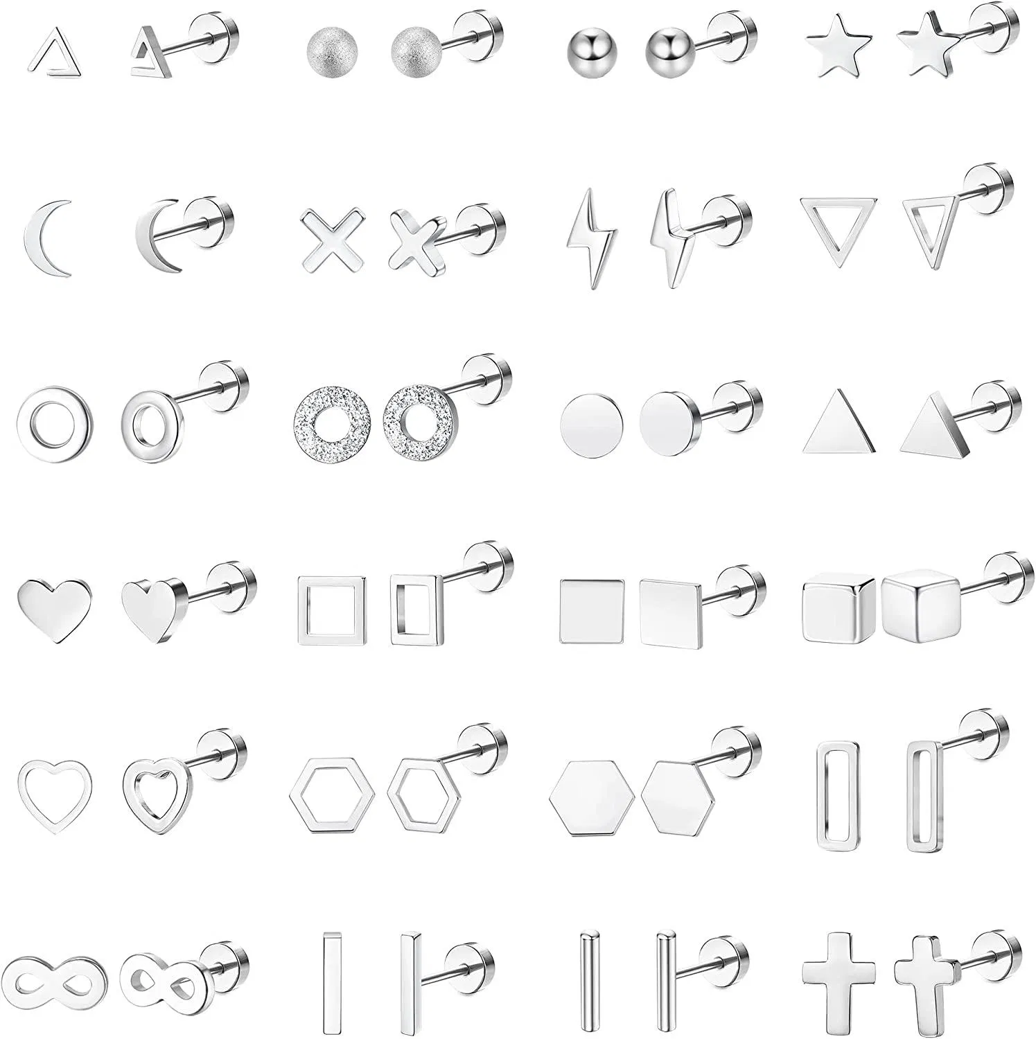 24Paars 20G hypoallergene Ohrringe für Frauen Männer Cubic Zirkonia 316L Edelstahl Ohrringe Stöcke Knorpel Ohrringe Stöcke Set