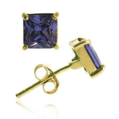 18 Karat Gold über Silber Tanzanit CZ 5mm Quadrat-Stap Ohrringe