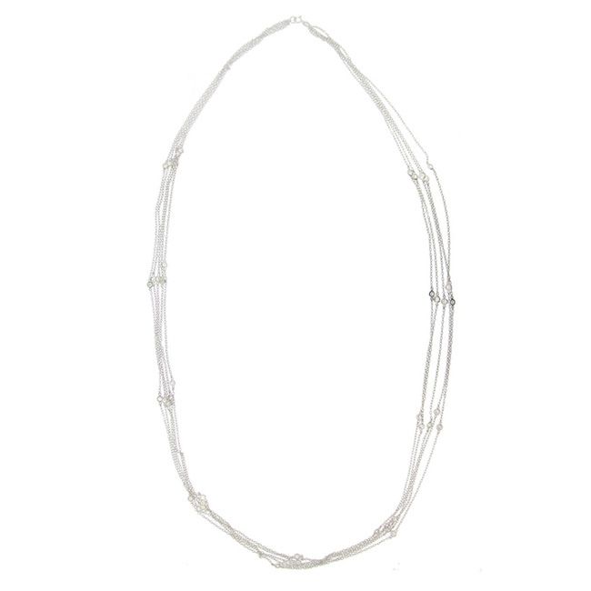 Sterling Silver CZ Station Multi-Strand - Halskette, 36 Zoll
