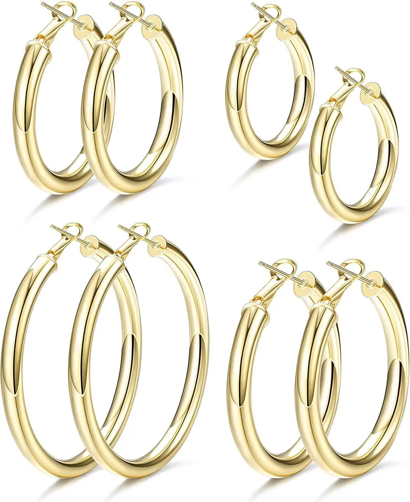 4 Paare Dicke Hoop Ohrringe für Frauen Männer Goldplated Chunky Ohrringe Breite Round Tube Hoops Ohrringe Set