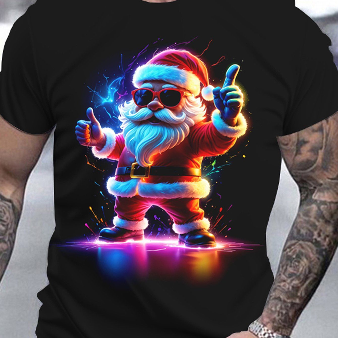 Männer 3D-gedruckte Santa Claus-T - Shirt - Casual Round Neck Kurz Ärmel, atmungsaktive Polyesterfaser, geeignet für Sommer - und Weihnachtspartys