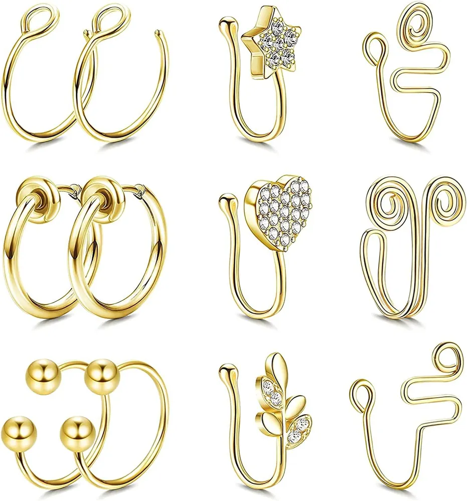 12Pcs Falsche Nase Ringe Clear CZ Nasen Manschette für Nicht-Pierced Nasen Clip auf Nasen Ring Faux Nase Piercing African Nose Cuff für Frauen