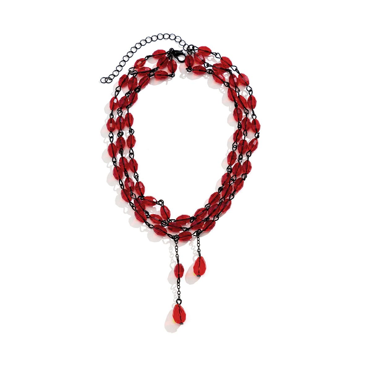 Drei Schichten Choker Halskette Rot Kristall Perlen Halskette Multilayer Party Kleidung Accessoires