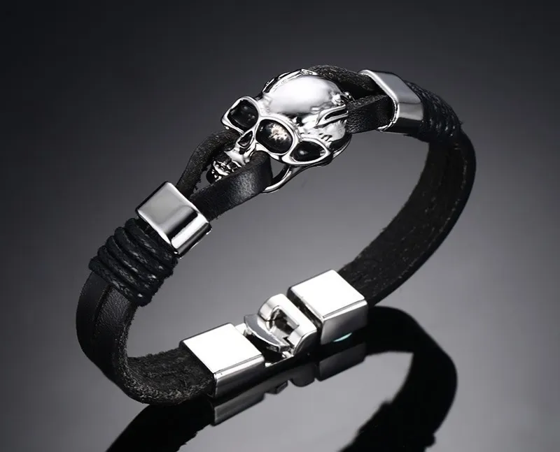 Männer geflochtenes Armband Legierung Leather Ghost Kopf