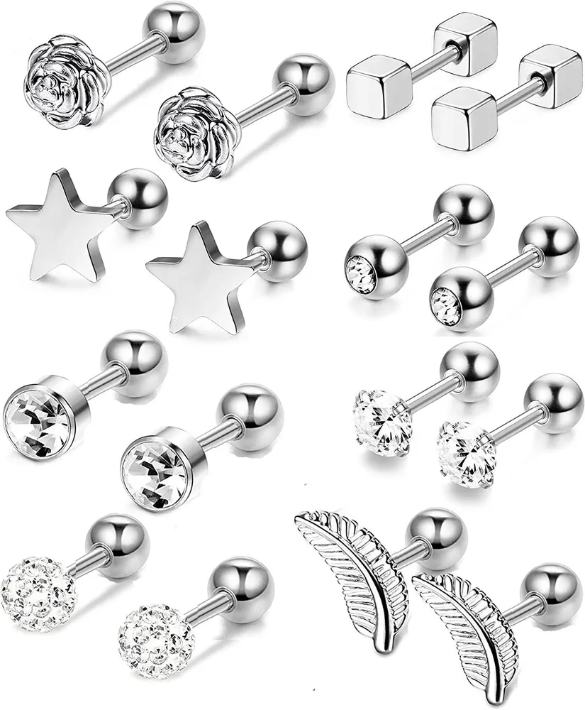 8Paars Edelstahl Knorpel Trague Ohrringe für Frauen Helix Ohr Piercings Eingezogen CZ Barbell Body Piercing Schmuck