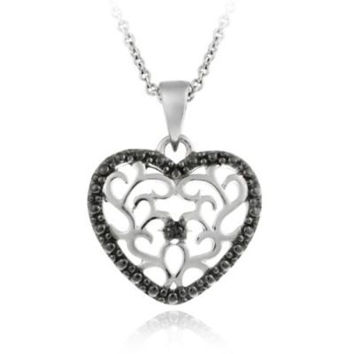 Sterling Silber Schwarz Diamant Akzent Herz Anhänger