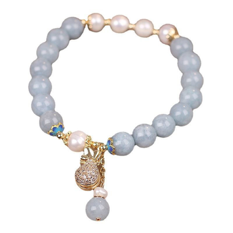 Frauen Mode Aquamarine Geld Tasche Charm Armband