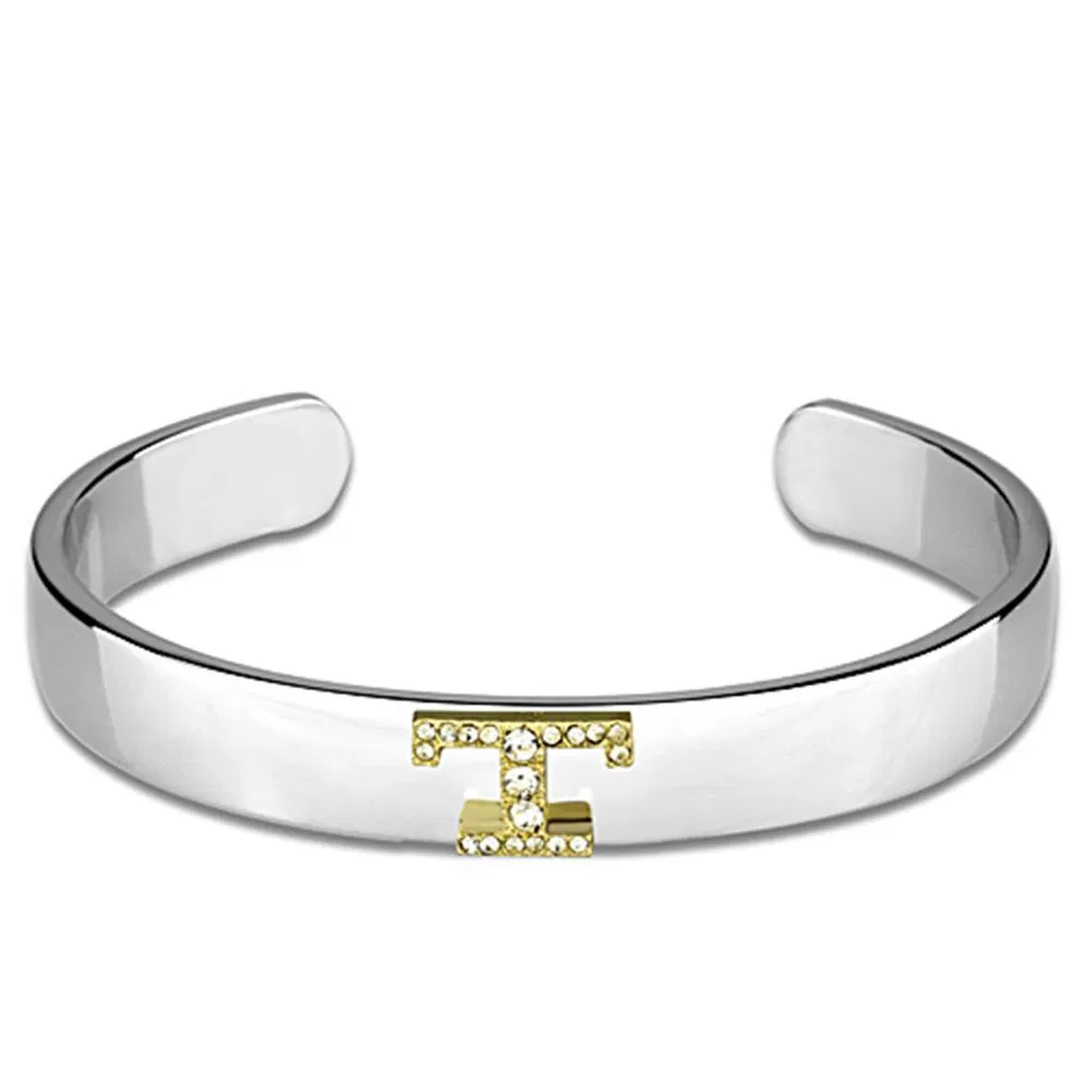 LO3630 - Umkehr Zwei-Ton - Weißmetall Armband mit Top-Grade - Kristall in Clear
