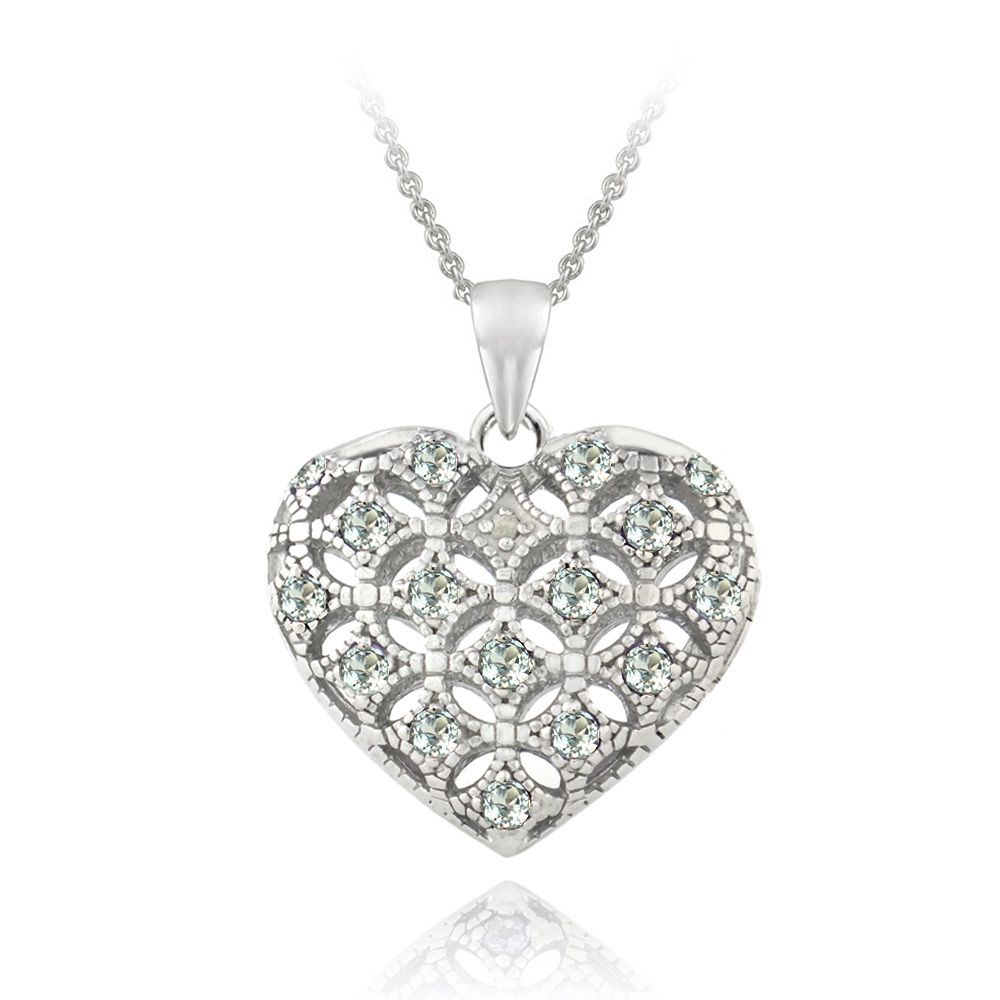Sterling Silber Blau Topaz & Diamant Akzent Herz Locket Halskette