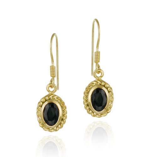 18 Karat Gold über Sterling Silber Saphir Oval Ohrringe in Seil Grenze
