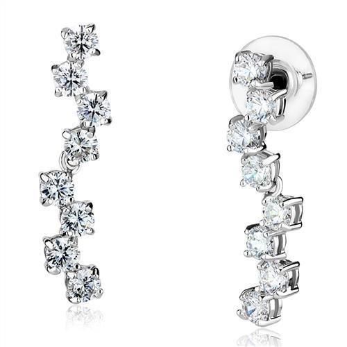 3W1289 - Rhodium-Messing - Ohrringe mit AAA-Klasse CZ in Clear