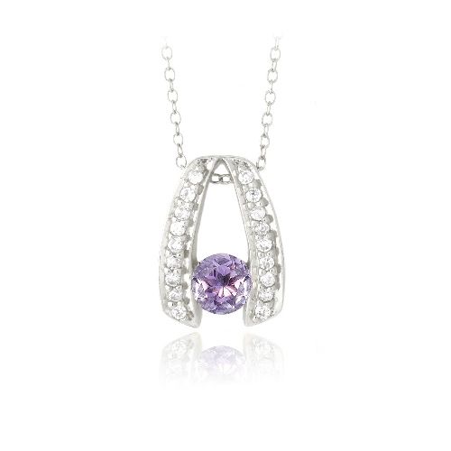 Sterling Silber 3/4ct Amethyst & CZ Wishbone Halskette