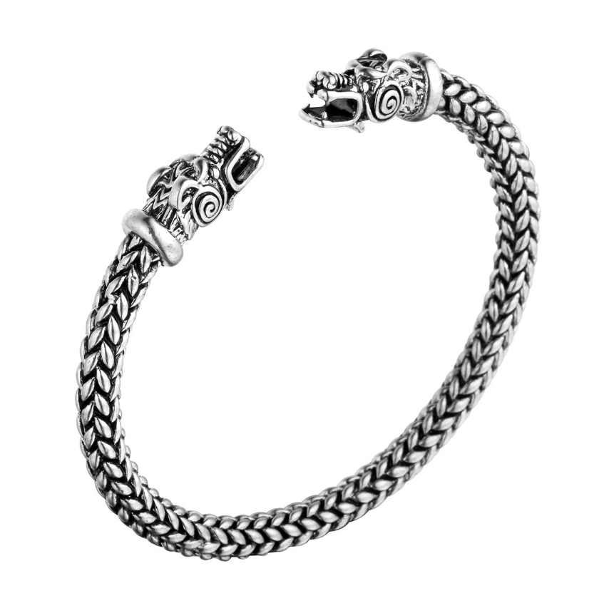 Asgard Crafted Small Handmade Edelstahl Grau Wolf Kopf Torc Armband