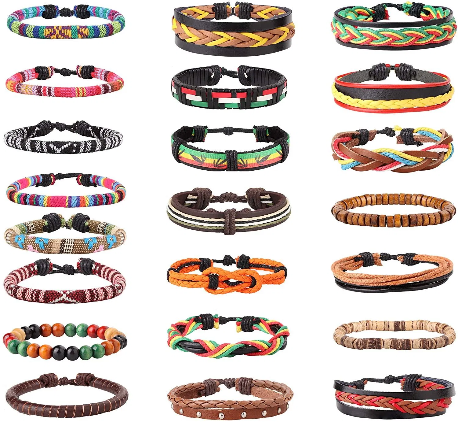 22 Leder Armband Mens Armband Hanf Cords Holzperlen einstellbares Wrap-Armband für Frauen Männer