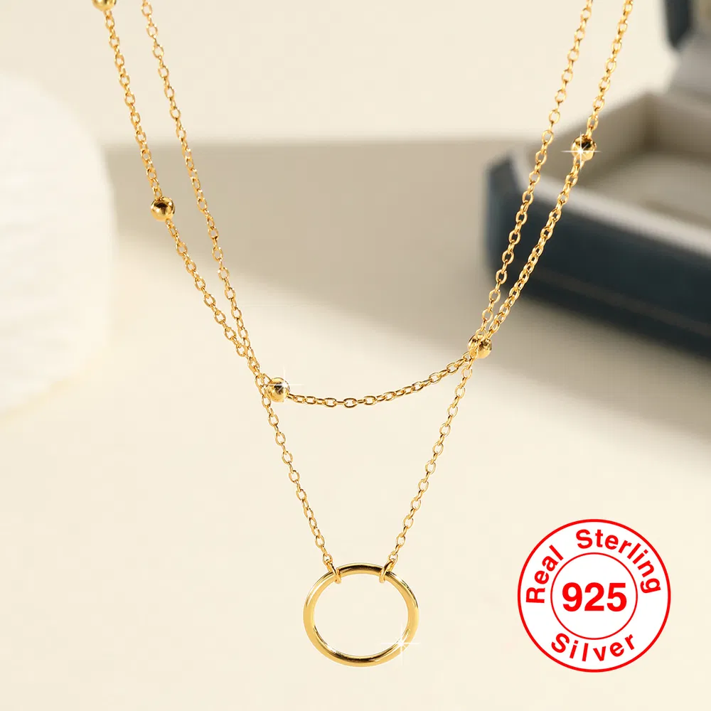 Ein 925 Sterling Silber heiß und einfache Kreis Seitenkette Doppelschicht rund Perlen-Kette, Doppelschicht feine Perlen-Kette Lock-Kette, Schmuck Geschenke für Weihnachten und Valentinstag