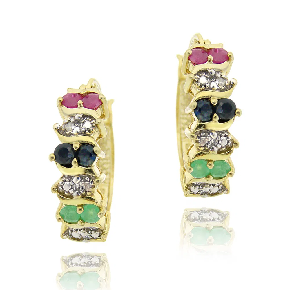 18 Karat Gold über Sterling Silber Multi-Farben Edelsteine & Diamanten Akzent Hoop Ohrringe