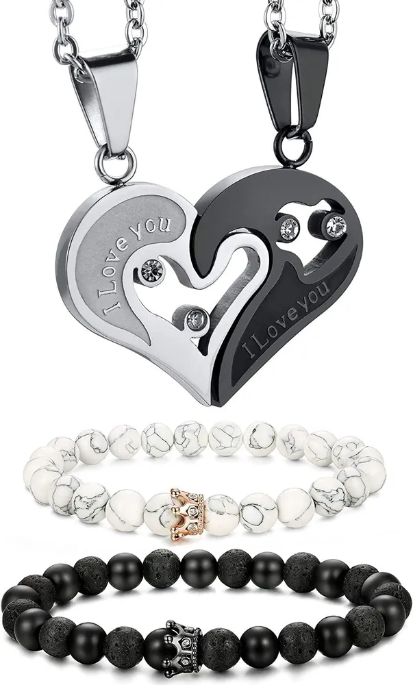 4pcs Paar Halskette Armbänder Matching Set für Frauen Männer Paar Herz Anhänger Halskette Perle Sein & Ihre Armbänder Paar Valentinstag Geschenke Set