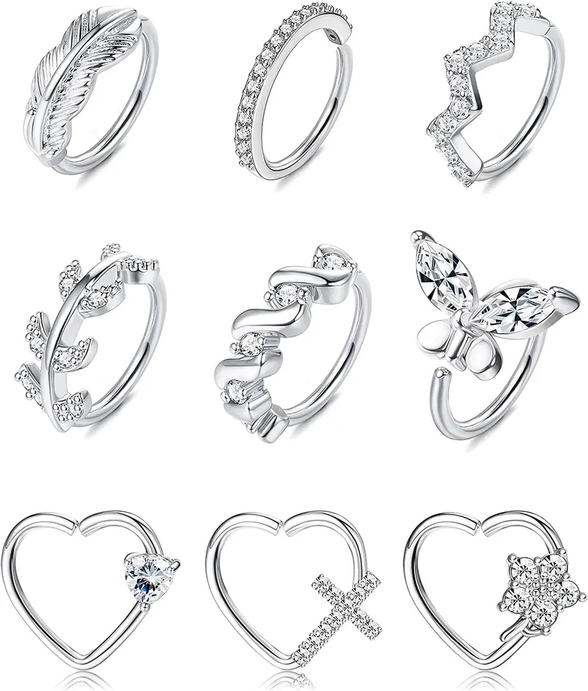 9Pcs 20G Nasenring Schleife Edelsteinpflastert CZ Herz geformte Daith Rook Tragus Knorpel Ohrringe Nasen Piercing für Frauen Männer