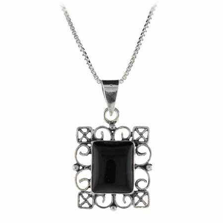 Sterling Silber Onyx Filigree Rechteck Anhänger