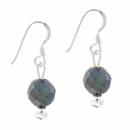 Sterling Silber 6mm Faceted Hematit Perlen Dangle Ohrringe
