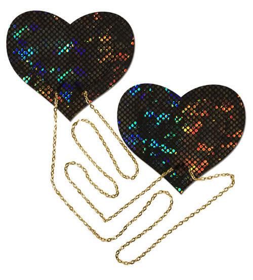 Schwarzes zerbrochenes Disco Ball Herz mit goldenen Ketten Pasties