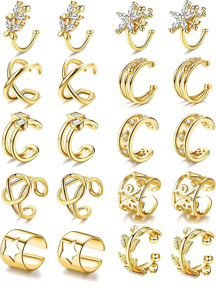10 Paare Ohr Manschetten Ohrringe für Frauen verstellbare Nicht-Piercing Ohr Manschetten Cubic Zirkonia Clip On Cartilage Helix Wrap Ohrringe Set