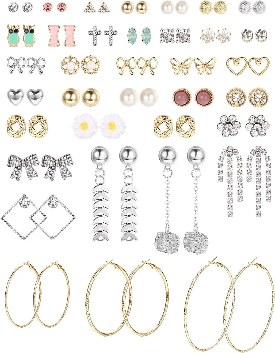 36 Paare Auswahl an Edelstahl-Stapel - Ohrringe Hoops Dangle Multiple Ohrringe für Frauen Einfache süße Vintage Damen Schmuck Set