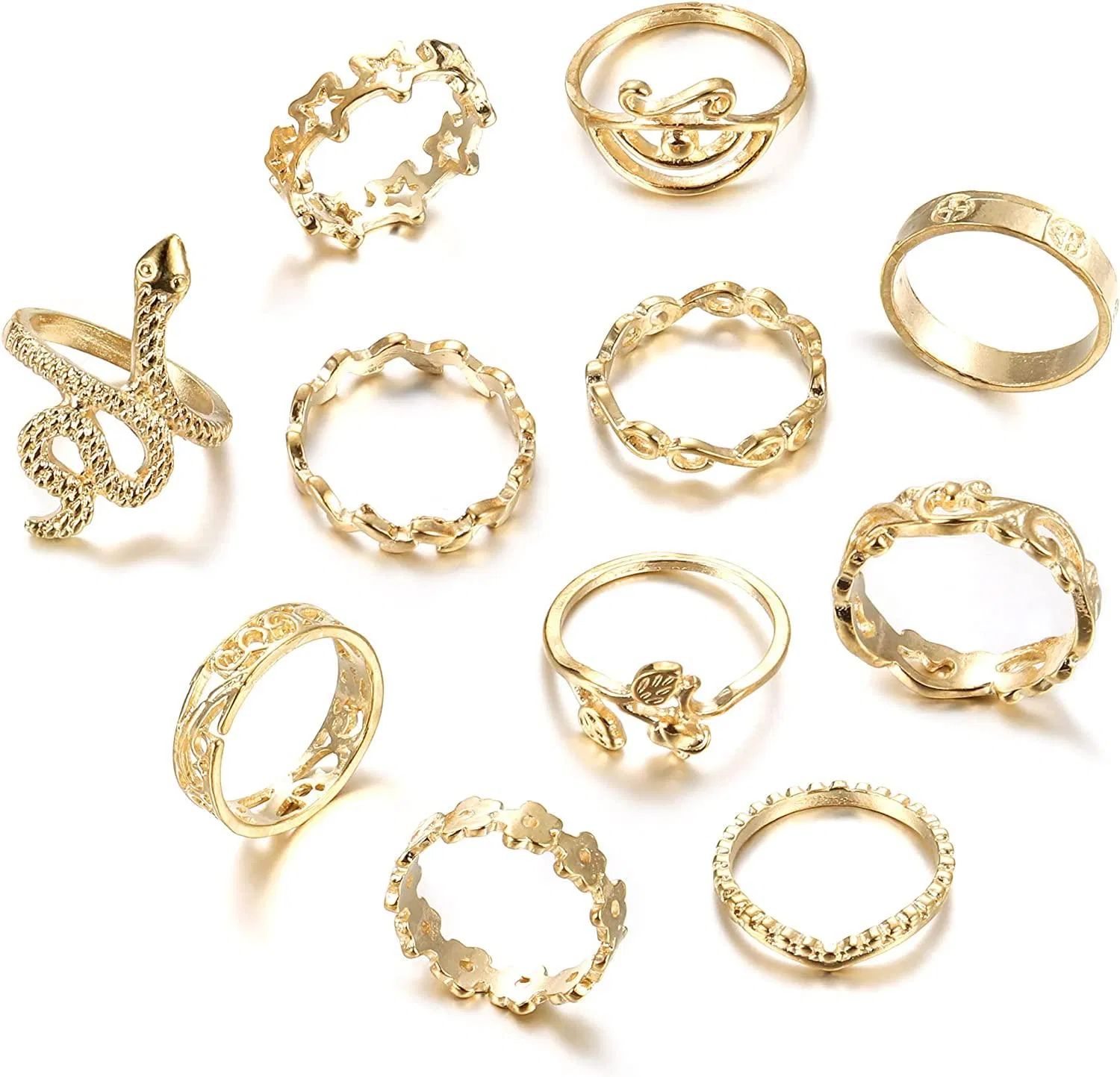 Gold Knuckel Ringe Set für Frauen Teen Girls Stackable Finger Ringe Snake Butterfly Chain Stacking Ring Vintage Boho Midi Ringe Größe: 7 - 9