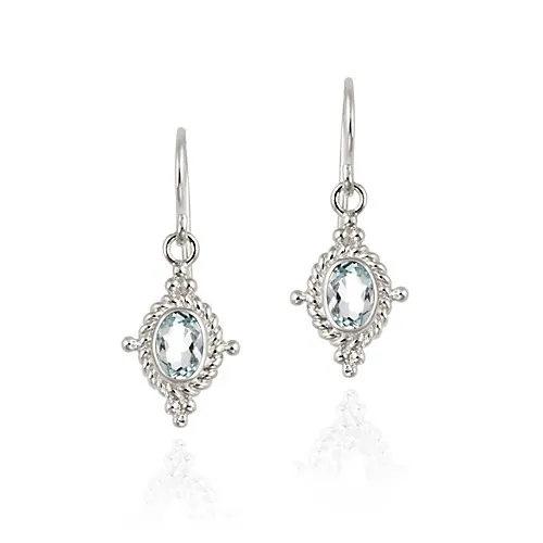 Sterling Silber Blau Topaz & Bali Seil Design Dangle Ohrringe