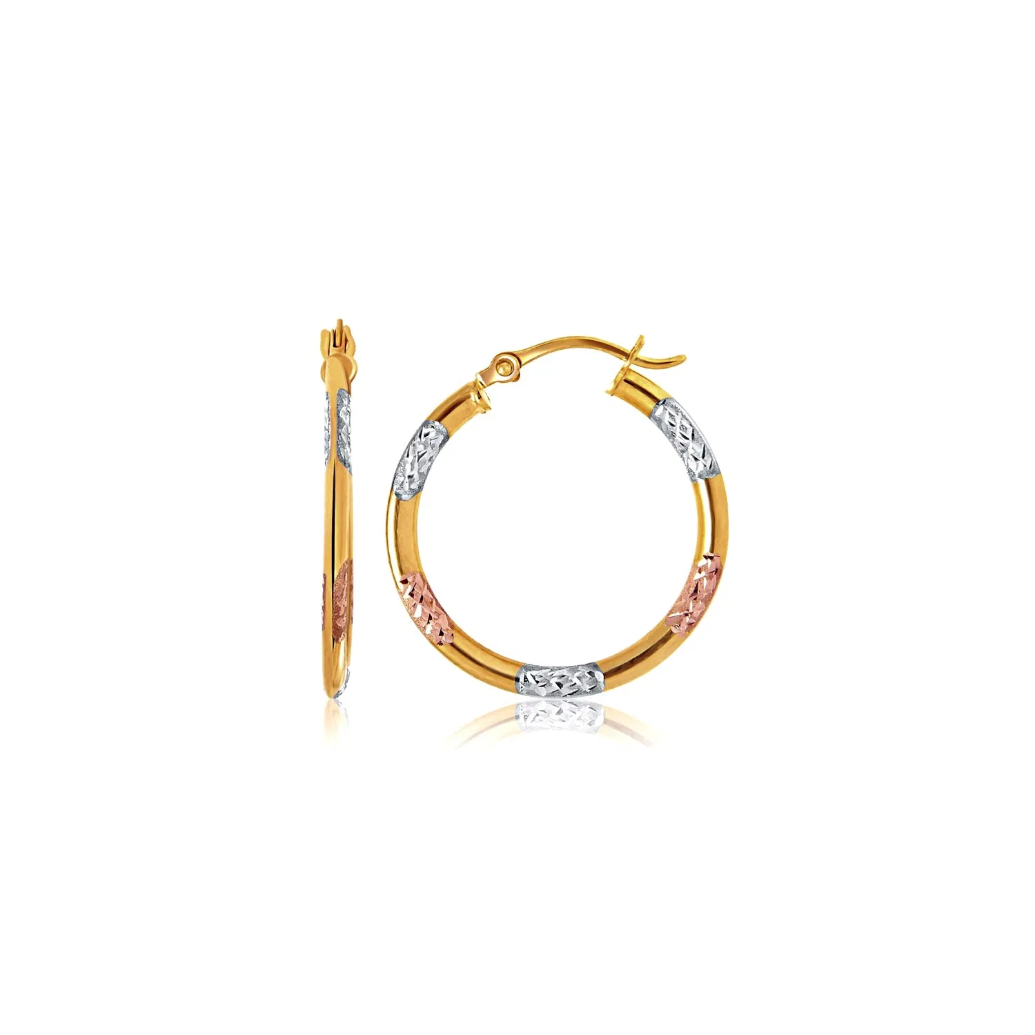 10 Karat Tri-Color Gold Classic Hoop Ohrringe mit Diamant Cut Details (20 mm)